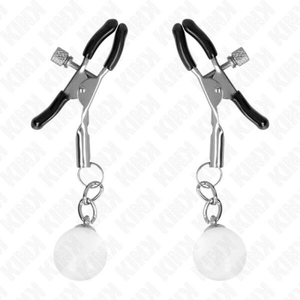 KINK - GLASS BEAD NIPPLE CLAMPS SILVER 6 CM