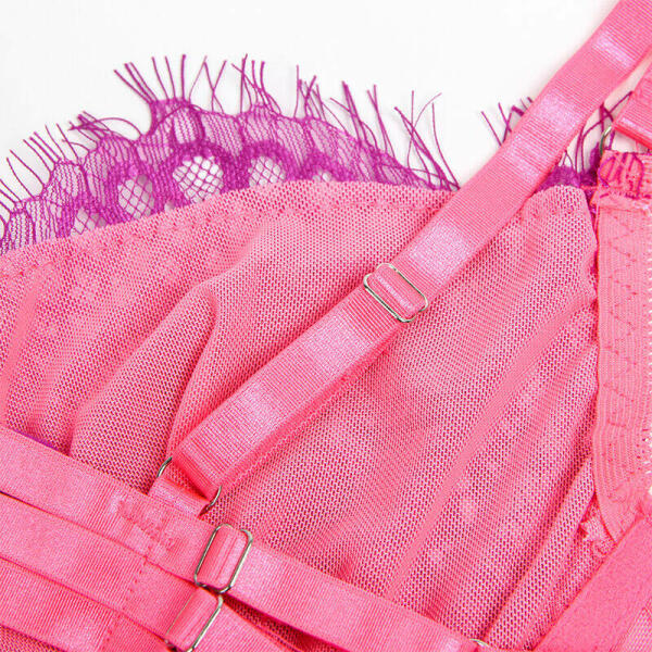 SUBBLIME - 955366 BRA SET WITH LACE AND GARTER LINES PINK AND PURPLE L/XL