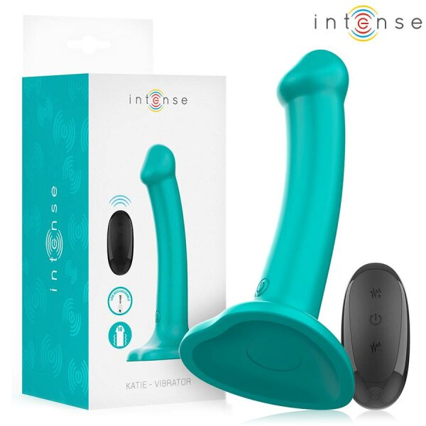 INTENSE - KATIE VIBRATOR WITH SUCTION CUP 10 VIBRATIONS BLUE REMOTE CONTROL