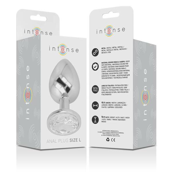 INTENSE - ALUMINUM METAL ANAL PLUG WITH SILVER CRYSTAL SIZE L