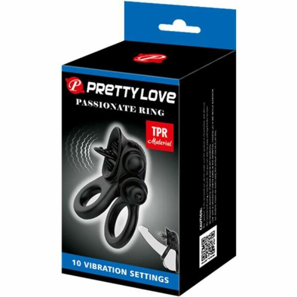 PRETTY LOVE - PASSIONATE RING DOUBLE VIBRATING RING + CLITORIS STIMULATOR BLACK
