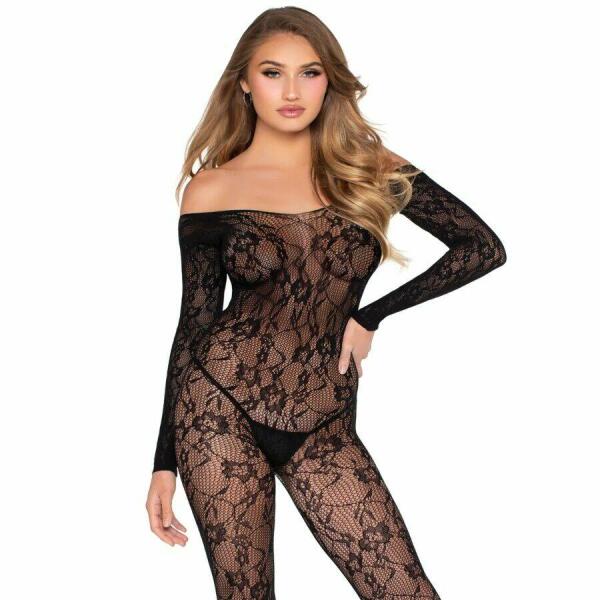 LEG AVENUE - 89366 LACE LINGERIE BODYSTOCKING BLACK - ONE SIZE