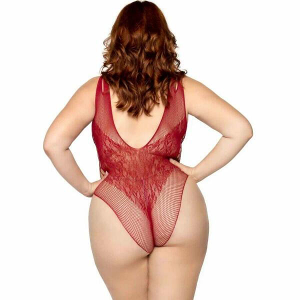 LEG AVENUE - 81641X SEAMLESS BODYSUIT BURGUNDY SIZE 1X/2X