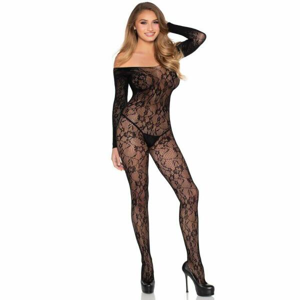 LEG AVENUE - 89366 LACE LINGERIE BODYSTOCKING BLACK - ONE SIZE