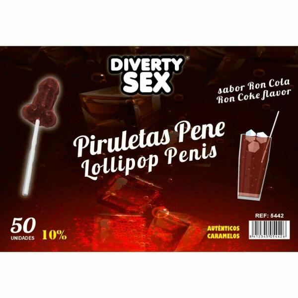DIABLO GOLOSO - 50 PENIS LOLLIPOPS RON COLA FLAVOR 10% ALCOHOL