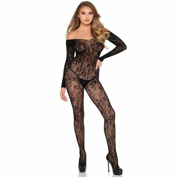 LEG AVENUE - 89366 LACE LINGERIE BODYSTOCKING BLACK - ONE SIZE