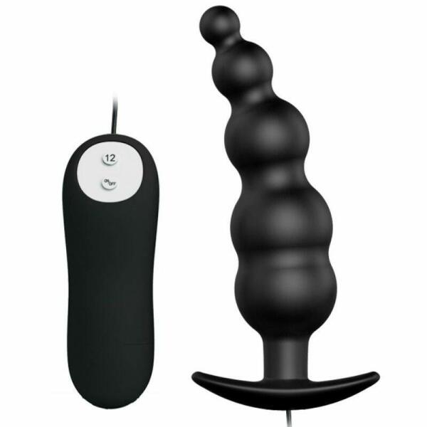PRETTY LOVE - ANAL PLUG SILICONE EXTRA STIMULATION AND 12 VIBRATION MODES BLACK REMOTE CONTROL
