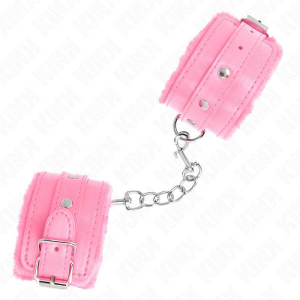 KINK - PREMIUM FUR LINED WRIST RESTRAINTS PINK WITH PINK BELT ADJUSTABLE 17-29 CM X 6 CM