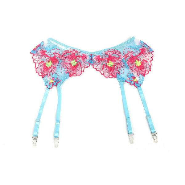 SUBBLIME - 957650 FLOWER EMBROIDERED BRA AND GARTER BELT SET PINK L/XL