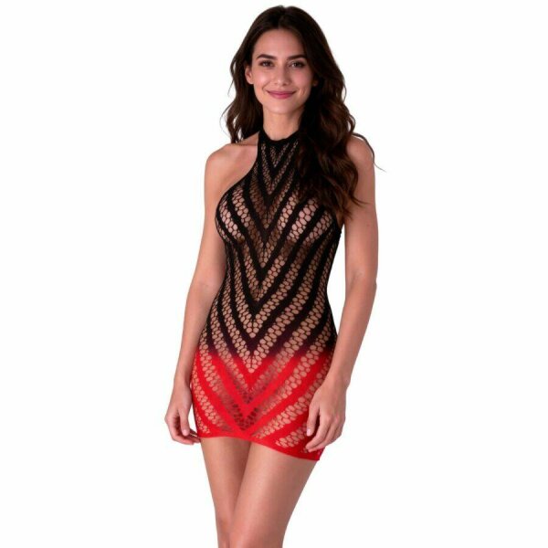 PASSION - BS117 BLACK AND RED GRADIENT BODYSTOCKING DRESS