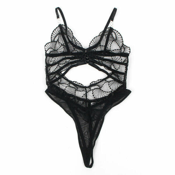 SUBBLIME - 955229 TRANSPARENT BODYSUIT WITH HOLLOW LACE BLACK L/XL