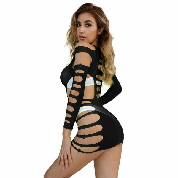 SUBBLIME - 952266 VESTIDO DE REJILLA ELÁSTICO MANGA LARGA NEGRO TALLA ÚNICA
