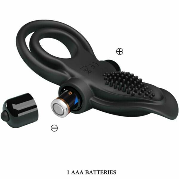 PRETTY LOVE - DOUBLE VIBRATING RING + CLITORIS STIMULATOR 10 VIBRATIONS BLACK