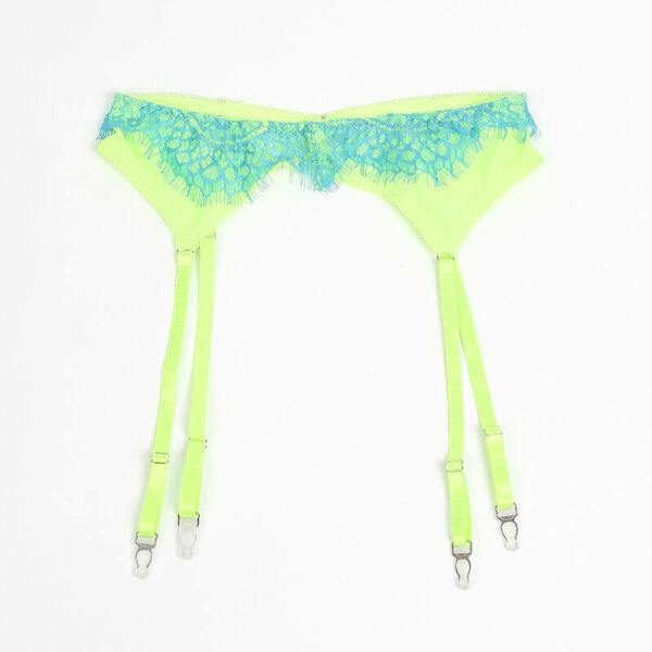 SUBBLIME - 955311 SET OF BRA WITH LACE AND GARTER LINES GREEN AND BLUE S/M