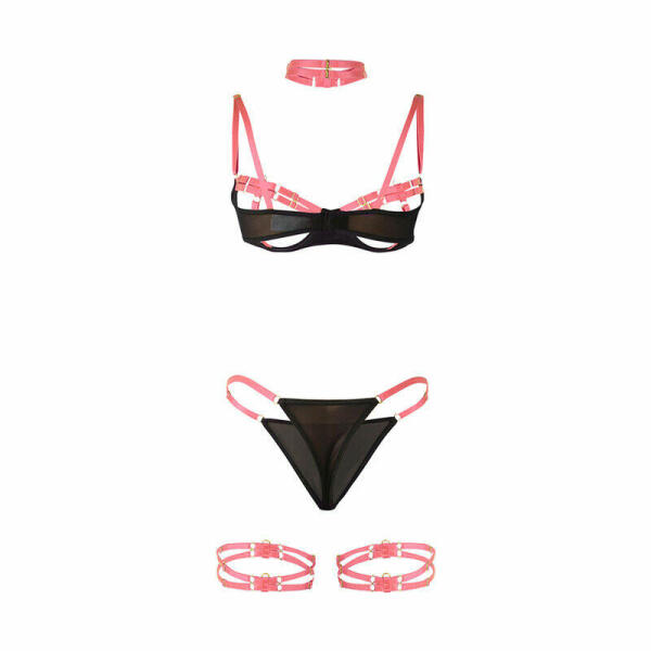 SUBBLIME - 955304 BRA SET WITH NECKLACE AND LEG DETAILS FLUORESCENT PINK L/XL