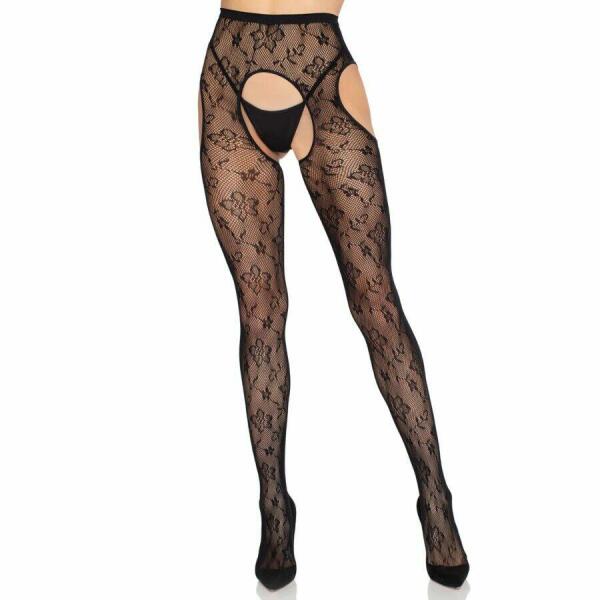 LEG AVENUE - 1967 BLOOM NET SUSPENDER TIGHTS BLACK - ONE SIZE