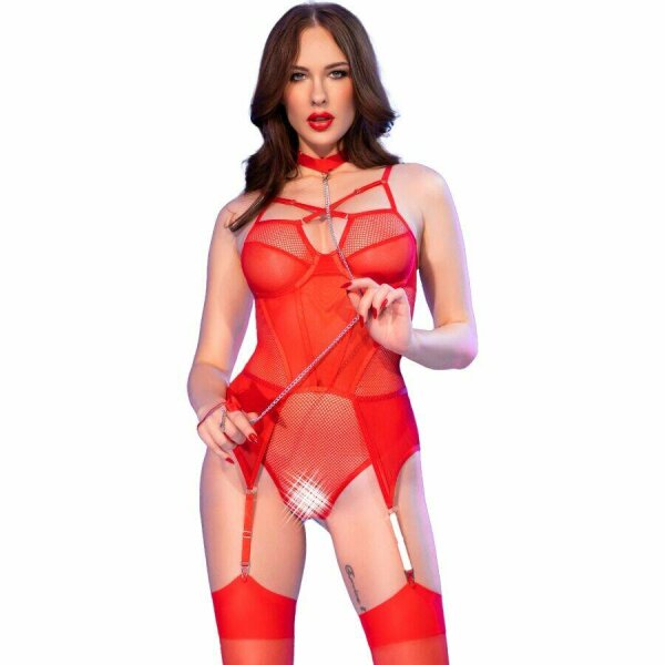 CHILIROSE - CR 4879 CROTCHLESS BODYSUIT RED S