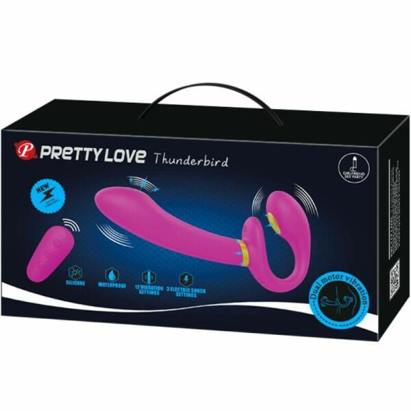 PRETTY LOVE - THUNDERBIRD DOUBLE STRAP-ON VIBRATOR REMOTE CONTROL PURPLE