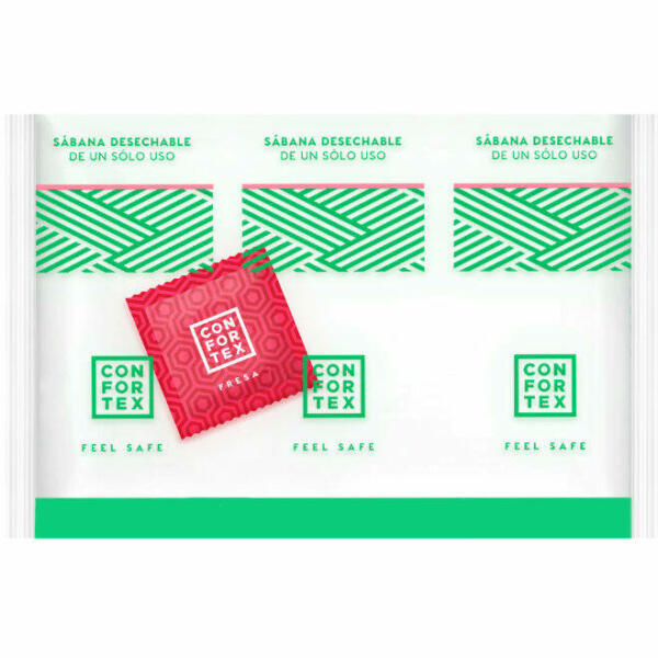CONFORTEX - DISPOSABLE HYGIENIC SHEETS, INDIVIDUAL BAG + STRAWBERRY CONDOM