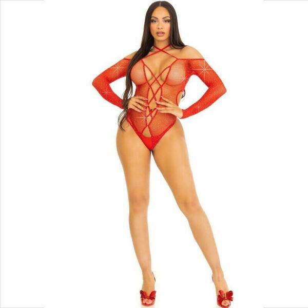 LEG AVENUE - BODY CROTCHLESS CON BRILLO ROJO