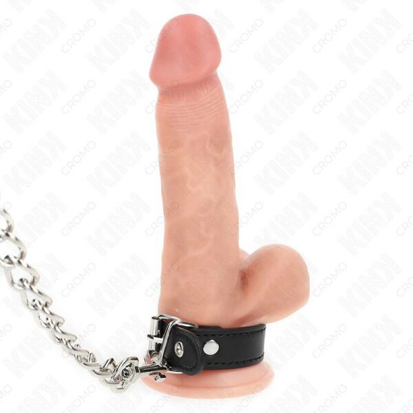 KINK - LEATHER PENIS RING WITH STRAP 21.5 X 2 CM AND METAL CHAIN 60 CM
