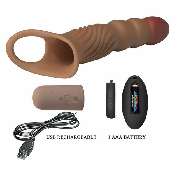 PRETTY LOVE - TEXTURED PENIS SLEEVE WITH VIBRATION AND REMOTE CONTROL