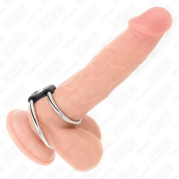 KINK - DOUBLE METAL PENIS RING 3.7 CM TO 5 CM CONNECTED BY LEATHER STRAP MODEL 1