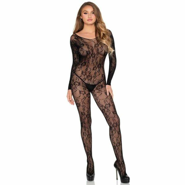 LEG AVENUE - 89366 LACE LINGERIE BODYSTOCKING BLACK - ONE SIZE