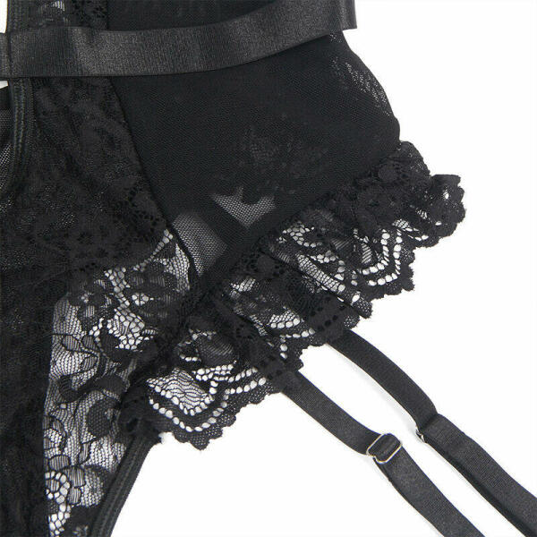 SUBBLIME - TEDDY WITH GARTER WITH LACE DETAIL AND STRIPS BLACK S/M
