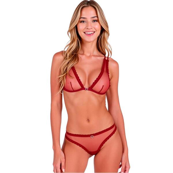 PASSION - BELISSANA BRA + THONG SET BURGUNDY L/XL