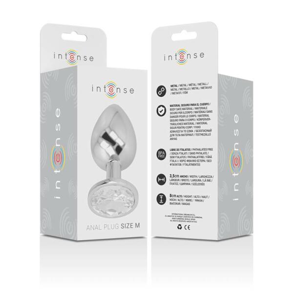 INTENSE - ALUMINUM METAL ANAL PLUG WITH SILVER CRYSTAL SIZE M
