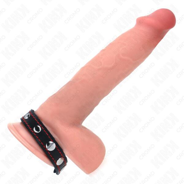 KINK - LEATHER PENIS RING WITH PRESSURE CLOSURE RED LINING 21 X 1.5 CM