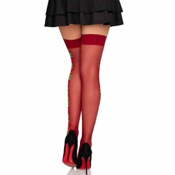 LEG AVENUE - 1957 GARTER BELT STOCKINGS WITH RED FLOWERS - ONE SIZE