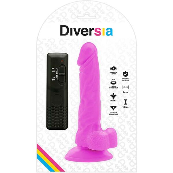 DIVERSIA - FLEXIBLE VIBRATING DILDO PURPLE 18 CM -O- 4 CM