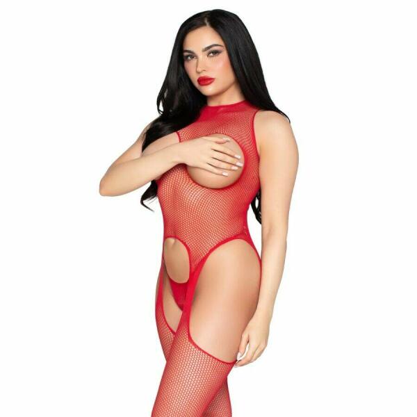 LEG AVENUE - 89374 CUPLESS BODYSTOCKING AND PANTY RED - ONE SIZE