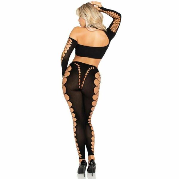 LEG AVENUE - CROP TOP AND LEGGINGS CUT-OUT SEAMLESS BLACK