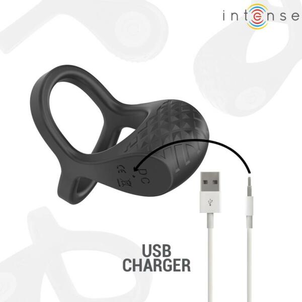 INTENSE - ALEX VIBRATOR DOUBLE PENIS RING 10 VIBRATIONS BLACK