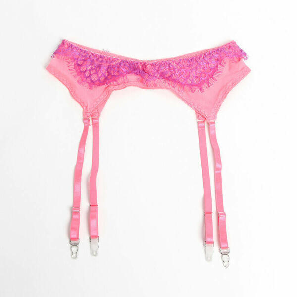 SUBBLIME - 955366 BRA SET WITH LACE AND GARTER LINES PINK AND PURPLE L/XL