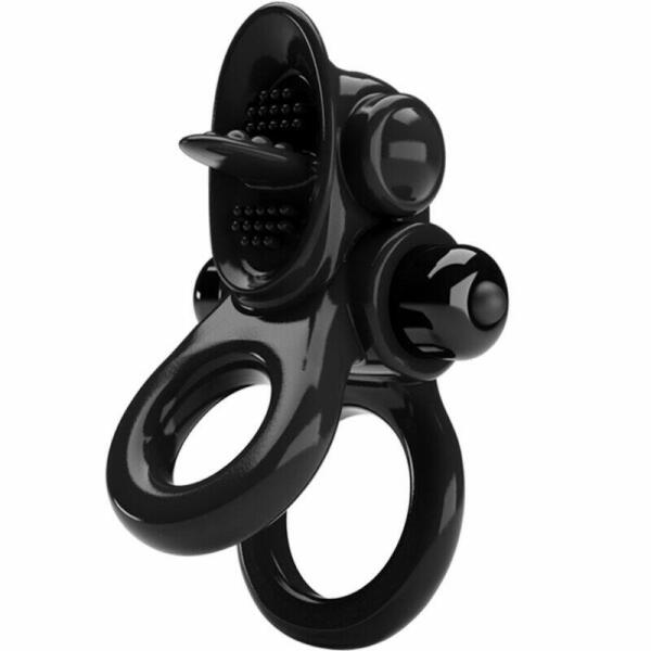 PRETTY LOVE - PASSIONATE RING DOUBLE VIBRATING RING + CLITORIS STIMULATOR BLACK