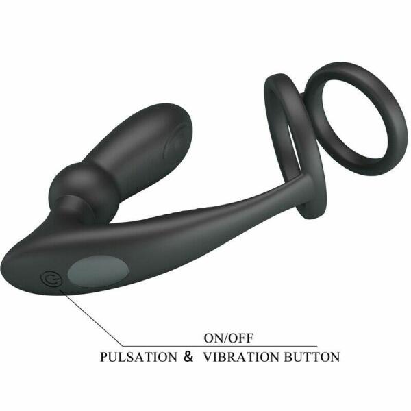 PRETTY LOVE - EMONI PENIS RING + ANAL PLUG 12 VIBRATIONS BLACK