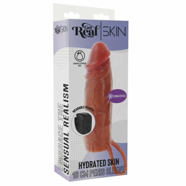 GET REAL - HYDRATED SKIN SILICONE VIBRATING PENIS SLEEVE CARAMEL 16 CM
