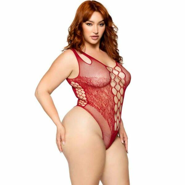LEG AVENUE - 81641X SEAMLESS BODYSUIT BURGUNDY SIZE 1X/2X