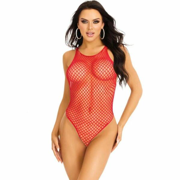 LEG AVENUE - NET SNAP CROTCH TANK BODYSUIT ONE SIZE RED
