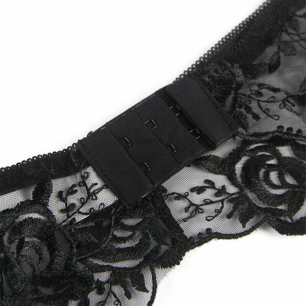 SUBBLIME - SET OF 3 PIECES BRA + THONG + GARTER FLORAL PRINT BLACK L/XL