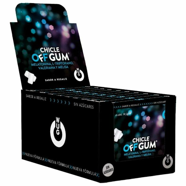 WUG GUM - OFF VALERIAN, TRYPTOPHAN, LEMON BALM AND MELATONIN | DISPLAY 12 X 8 UNITS