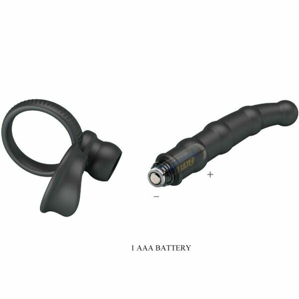 PRETTY LOVE - TATUM VIBRATING PENIS RING WITH PLUG 10 VIBRATIONS BLACK