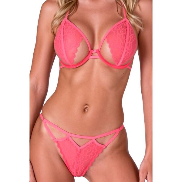 PASSION - RESILQUE BRA + THONG SET TOMATO RED S/M