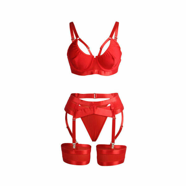 SUBBLIME - 955250 RED BONDAGE BRA WITH GARTER SET S/M