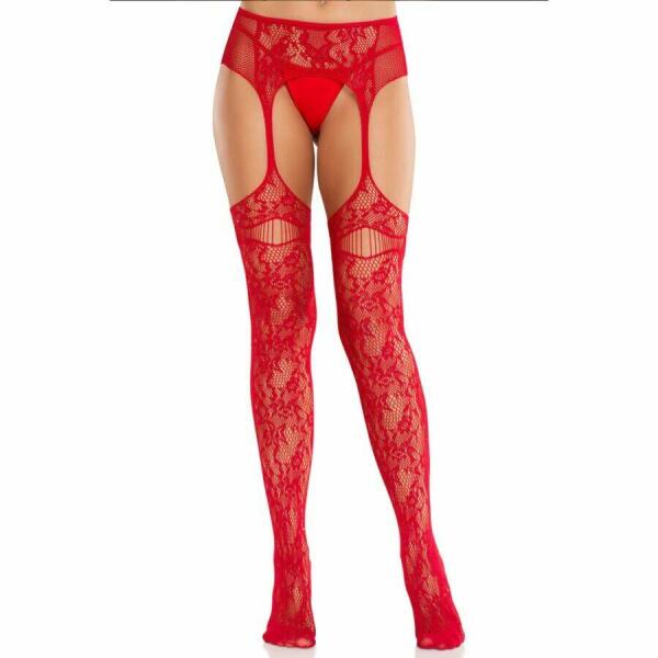 LEG AVENUE - LACE STOCKINGS WITH GARTERS RED