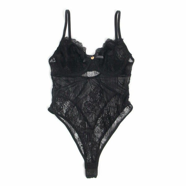 SUBBLIME - 955625 LACE BODYSUIT WITH BOTTOM CLOSURE BLACK L/XL